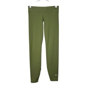 Nike Green Cotton Blend Embroidered Swoosh Ankle Crop Leggings XS Athleisure Gym